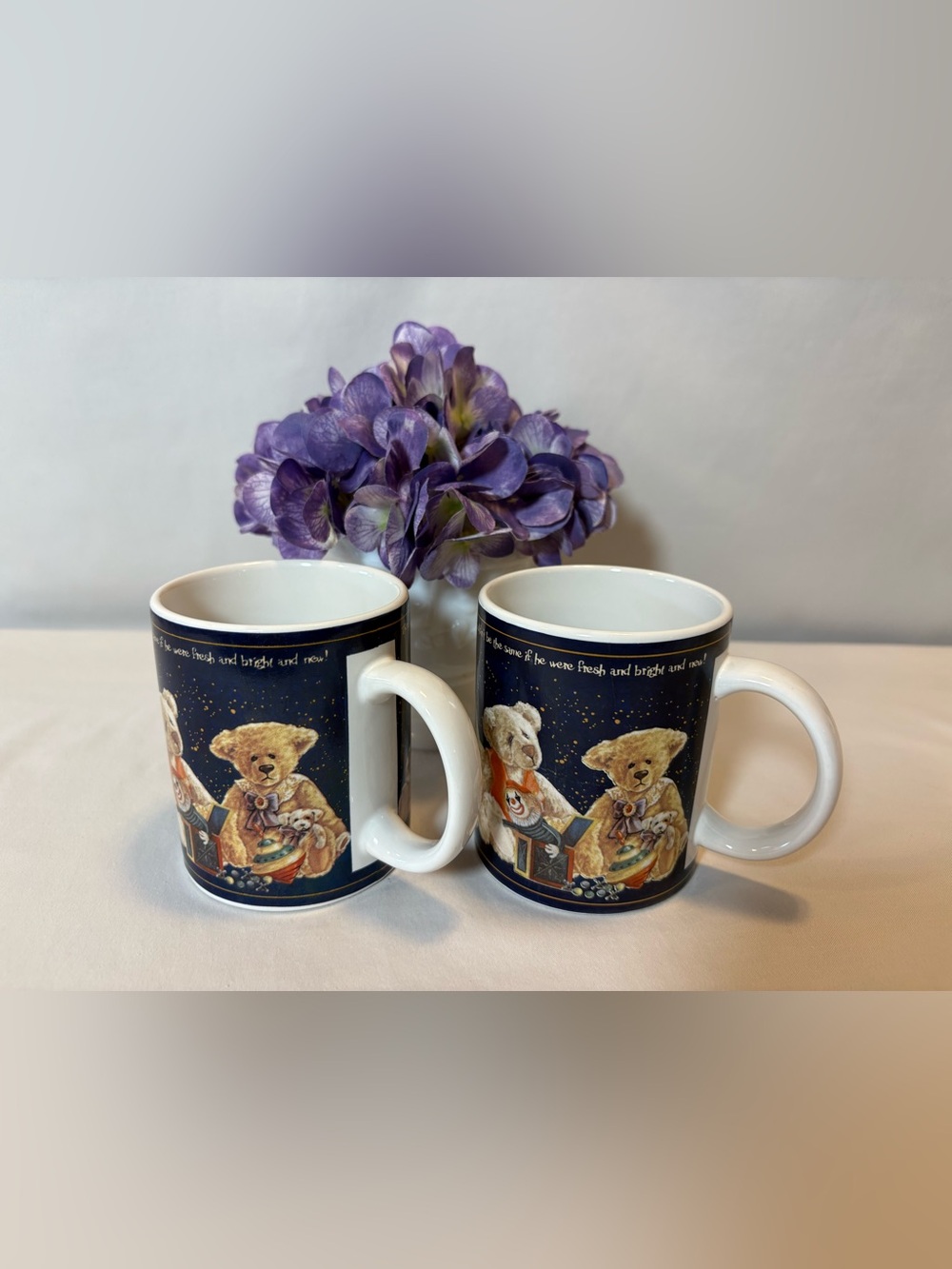 Classic Teddy Bear Ceramic Coffee Mug - Navy Blue set of 2